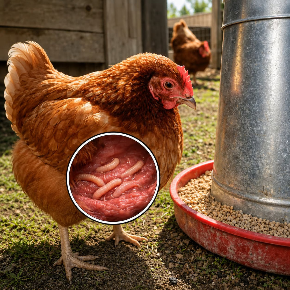 Hens scratching in warm summer soil